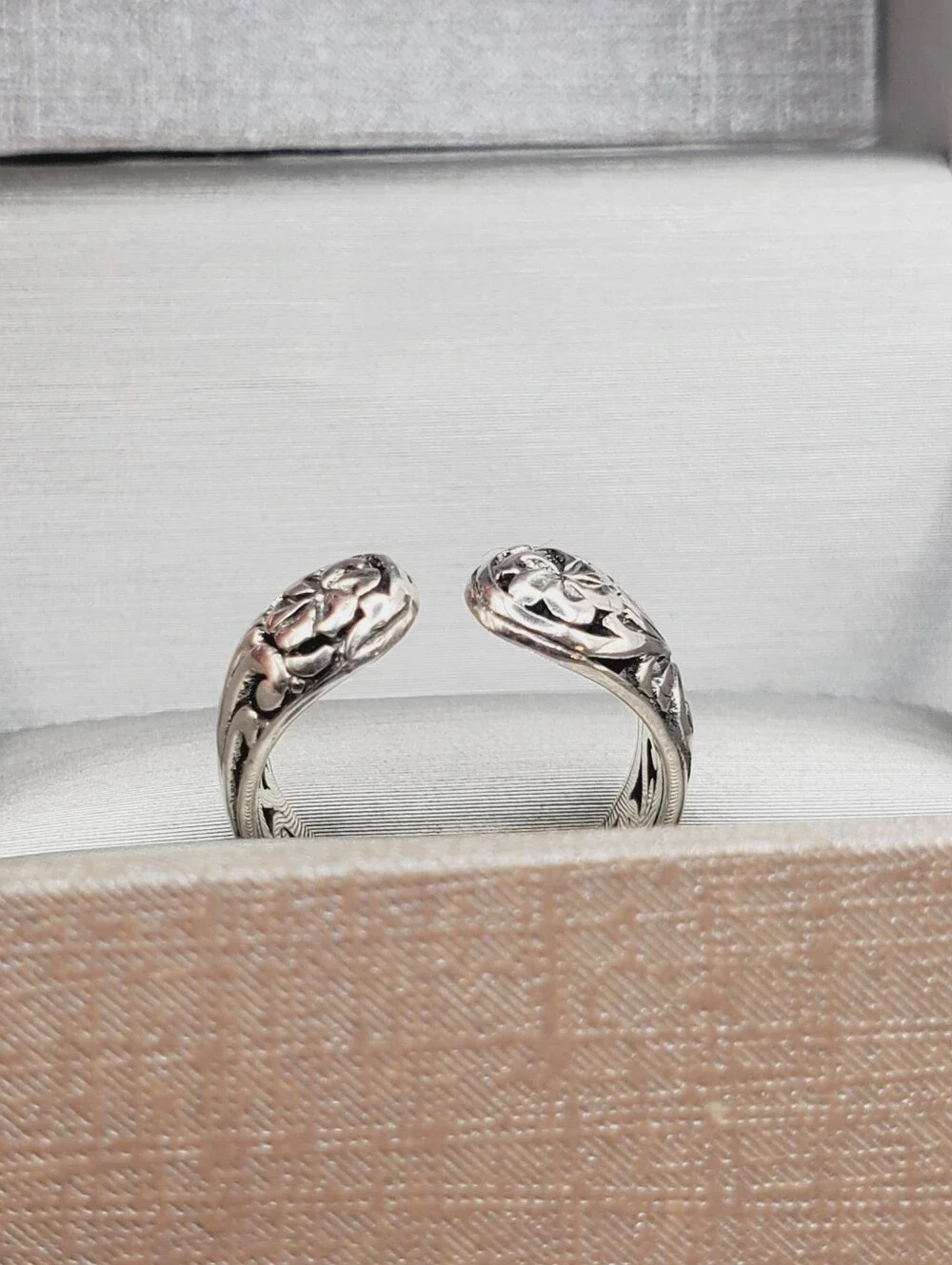 925 Sterling Silver Double Flower Open Ring